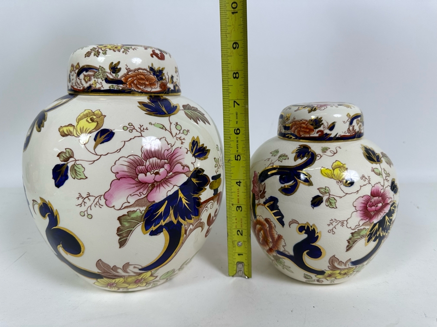 Mason's Ironstone Mandalay Pattern Blue Multicolor Pair Of Lidded Jars 9H & 7H Made In England [Photo 8]