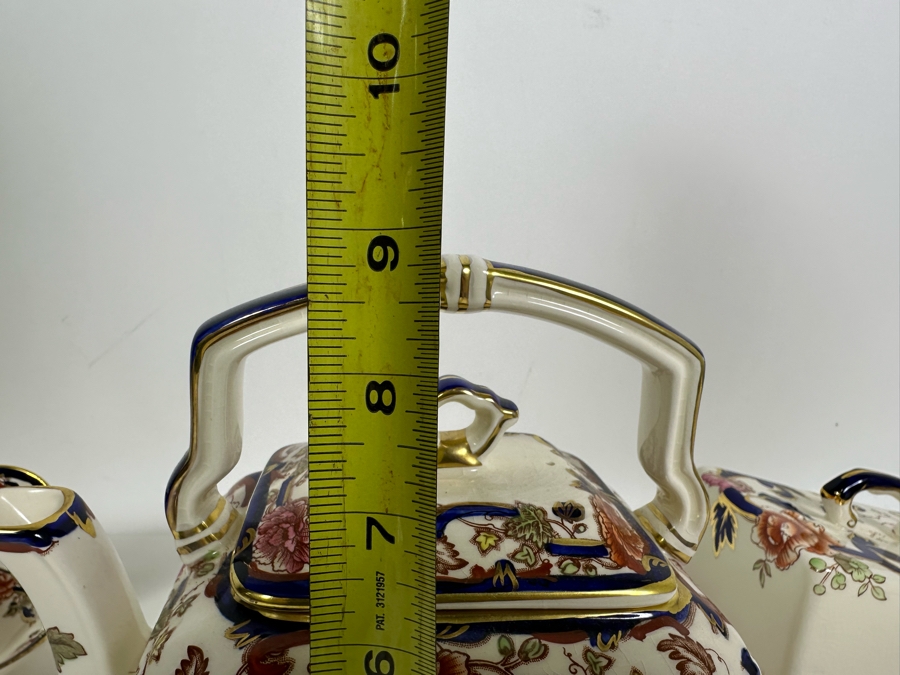 Mason's Ironstone Mandalay Pattern Blue Multicolor Gravy Boat With Underplate, Mini Teapot & Cheese Dish With Lid (Wedge) Made In England Replacements Value $558 [Photo 6]