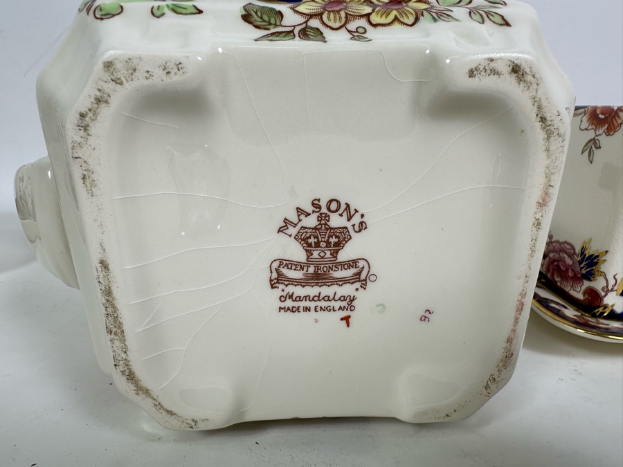 Mason's Ironstone Mandalay Pattern Blue Multicolor Gravy Boat With Underplate, Mini Teapot & Cheese Dish With Lid (Wedge) Made In England Replacements Value $558 [Photo 5]