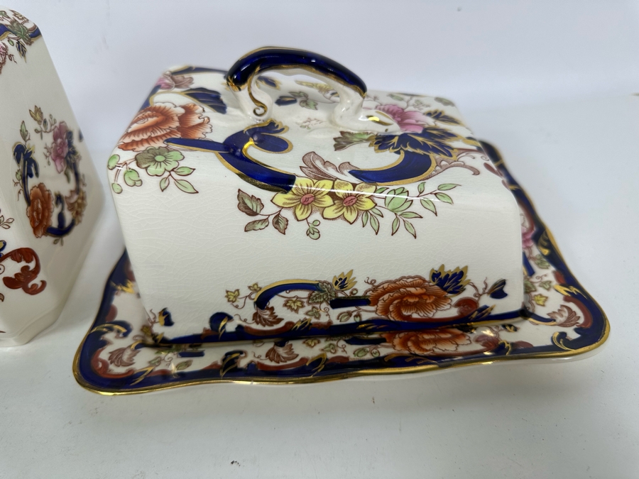 Mason's Ironstone Mandalay Pattern Blue Multicolor Gravy Boat With Underplate, Mini Teapot & Cheese Dish With Lid (Wedge) Made In England Replacements Value $558 [Photo 3]