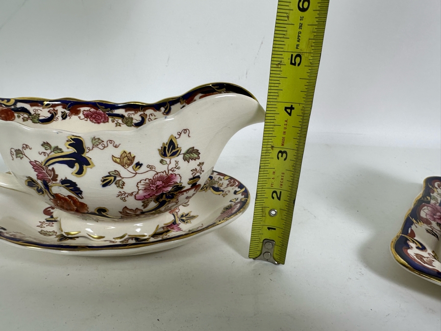 Mason's Ironstone Mandalay Pattern Blue Multicolor Gravy Boat With Underplate, Mini Teapot & Cheese Dish With Lid (Wedge) Made In England Replacements Value $558 [Photo 11]