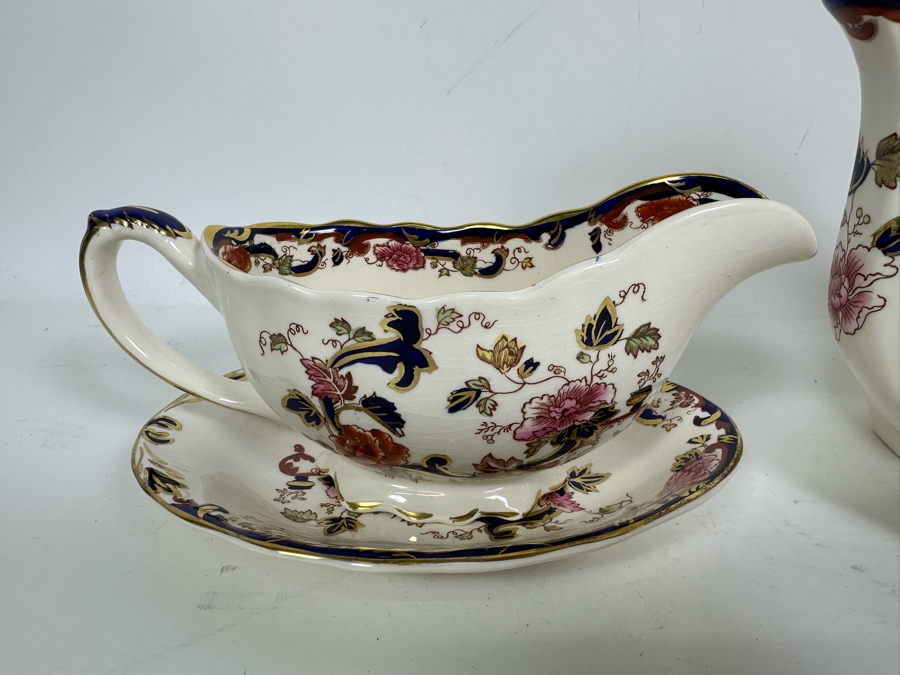 Mason's Ironstone Mandalay Pattern Blue Multicolor Gravy Boat With Underplate, Mini Teapot & Cheese Dish With Lid (Wedge) Made In England Replacements Value $558 [Photo 4]