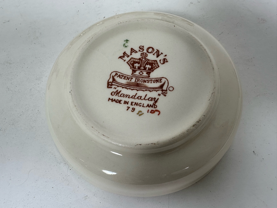 Mason's Ironstone Mandalay Pattern Blue Multicolor Pair Of Candlesticks, (10) Ashtrays, Pair Of Cigarette Holders, (4) Small Dishes And Toast Server Made In England [Photo 11]