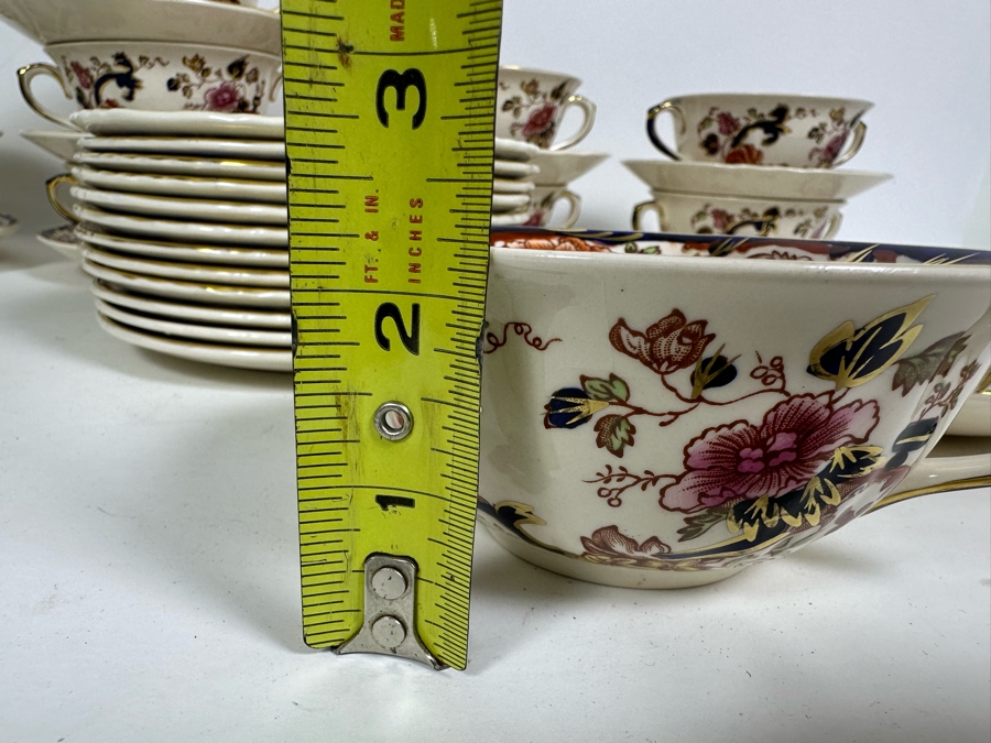 Mason's Ironstone Mandalay Pattern Blue Multicolor (10) Double Handled Flat Cream Soup Bowls With Saucer And (12) 6 3/4 Bread & Butter Plates Made In England [Photo 12]
