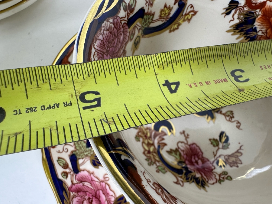 Mason's Ironstone Mandalay Pattern Blue Multicolor (10) Double Handled Flat Cream Soup Bowls With Saucer And (12) 6 3/4 Bread & Butter Plates Made In England [Photo 11]