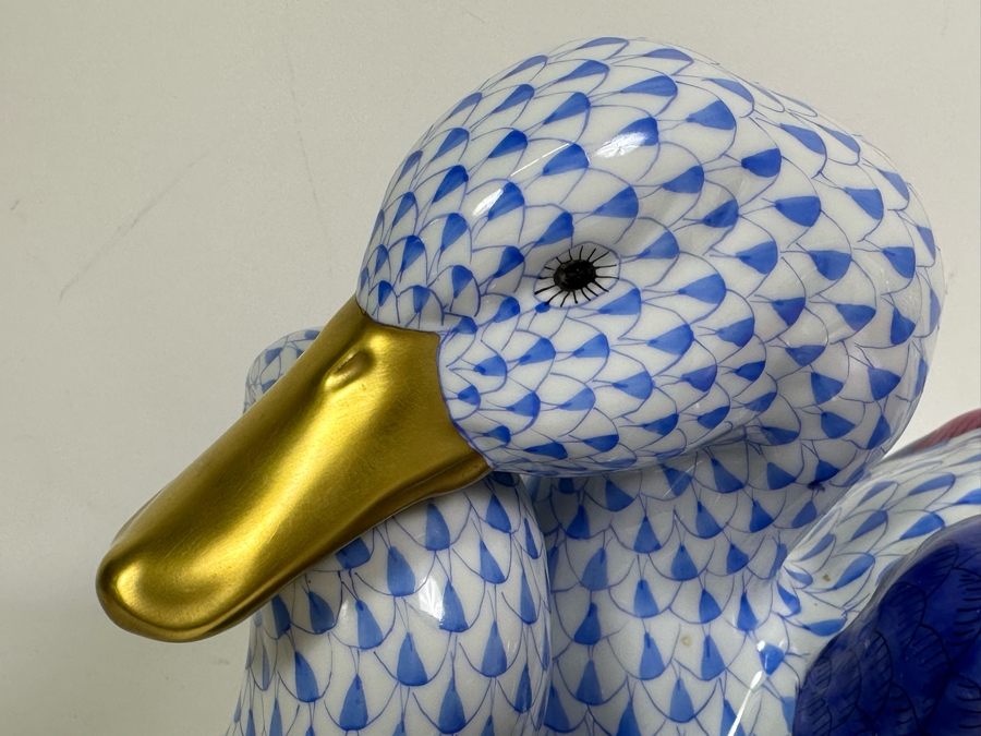 Rare Large Herend Pair Of Ducks Figurine 15W X 8H & Matching Small Figurine 4.25W X 3H Handmade And Handpainted With 24K Gold Accents From Hungary - Retails Over $2,800 [Photo 18]