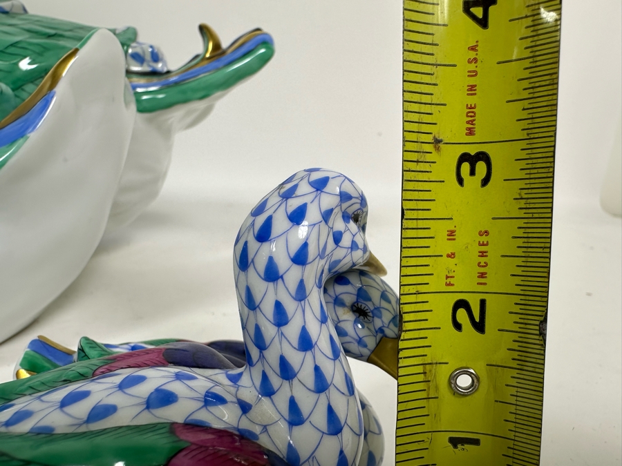 Rare Large Herend Pair Of Ducks Figurine 15W X 8H & Matching Small Figurine 4.25W X 3H Handmade And Handpainted With 24K Gold Accents From Hungary - Retails Over $2,800 [Photo 17]