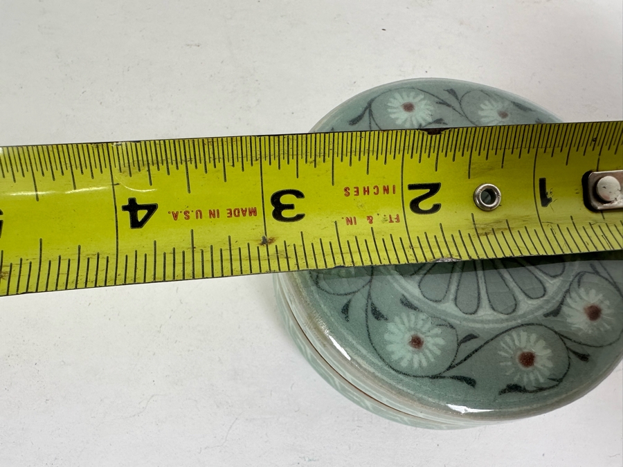 Signed Korean Celadon Porcelain Lidded Box 3R X 1.25H [Photo 11]