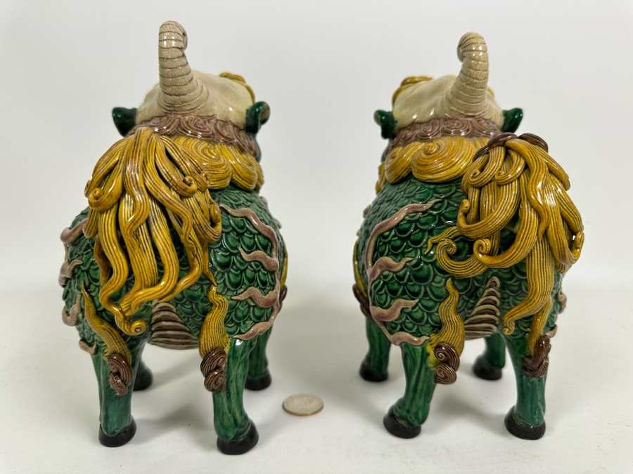 Signed Pair Of Foo Dog Censer Incense Burners 7W X 5D X 9H [Photo 5]