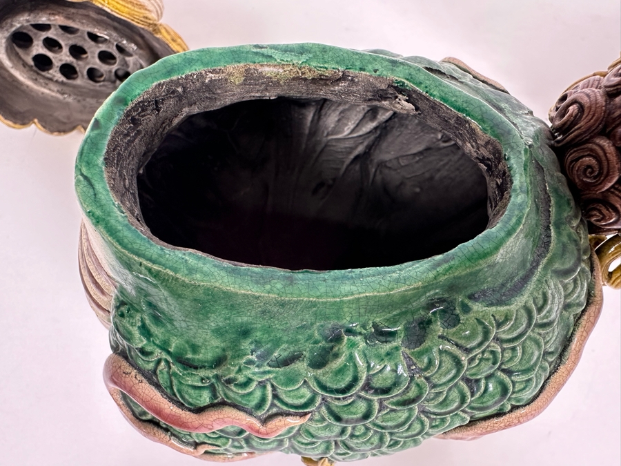 Signed Pair Of Foo Dog Censer Incense Burners 7W X 5D X 9H [Photo 12]