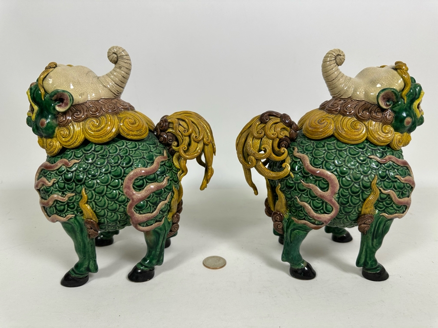 Signed Pair Of Foo Dog Censer Incense Burners 7W X 5D X 9H [Photo 6]