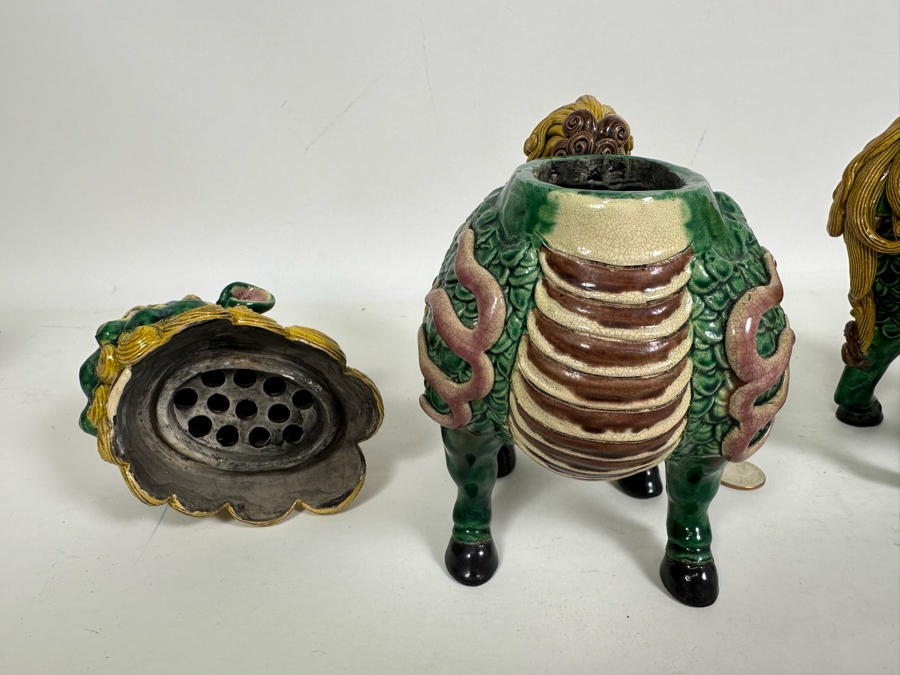 Signed Pair Of Foo Dog Censer Incense Burners 7W X 5D X 9H [Photo 10]