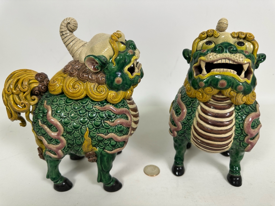 Signed Pair Of Foo Dog Censer Incense Burners 7W X 5D X 9H [Photo 3]
