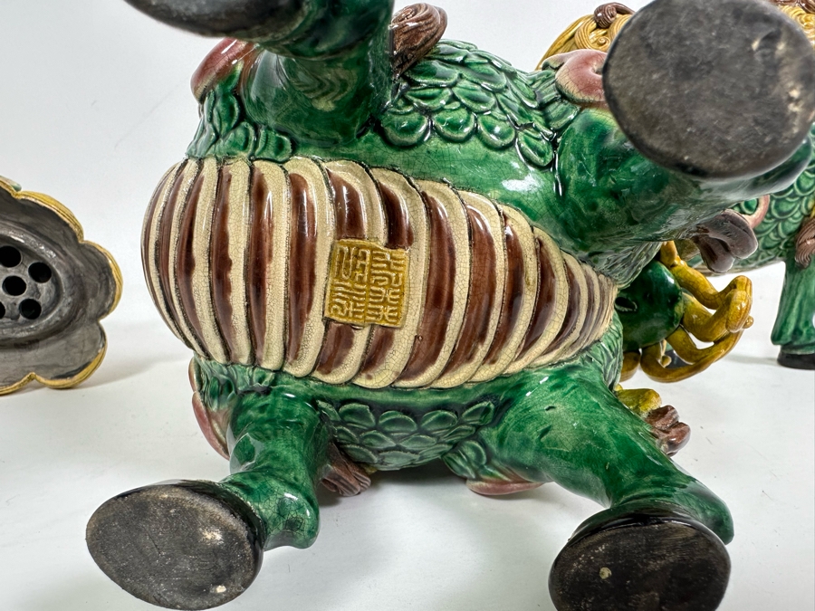 Signed Pair Of Foo Dog Censer Incense Burners 7W X 5D X 9H [Photo 13]