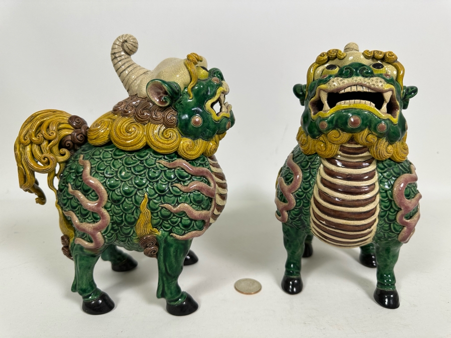 Signed Pair Of Foo Dog Censer Incense Burners 7W X 5D X 9H [Photo 2]