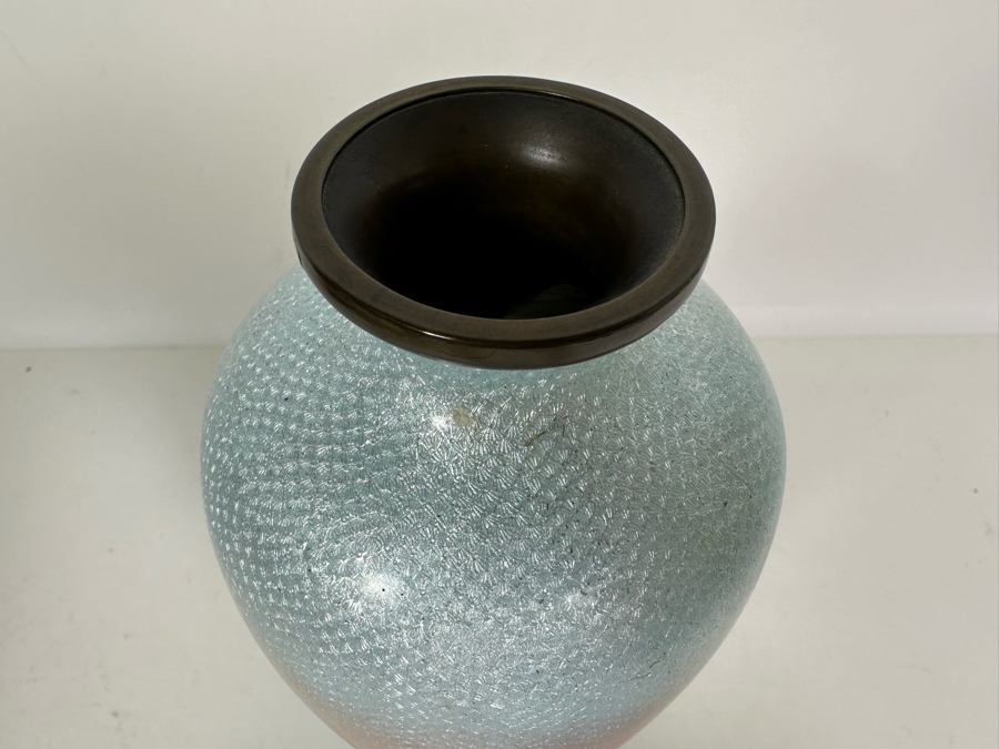 Vintage Japanese Cloisonne Vase Decorated With Cranes 9.5H [Photo 9]