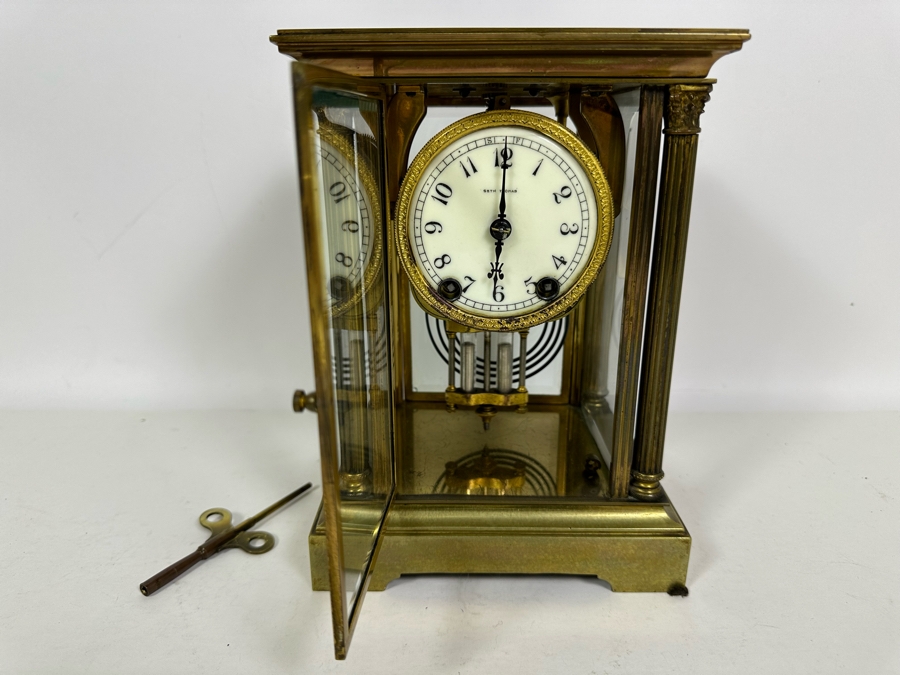 Civil War Era Brass Seth Thomas Porcelain Dial Mantle Clock Working 6.75W X 5.25D X 9.25H [Photo 4]