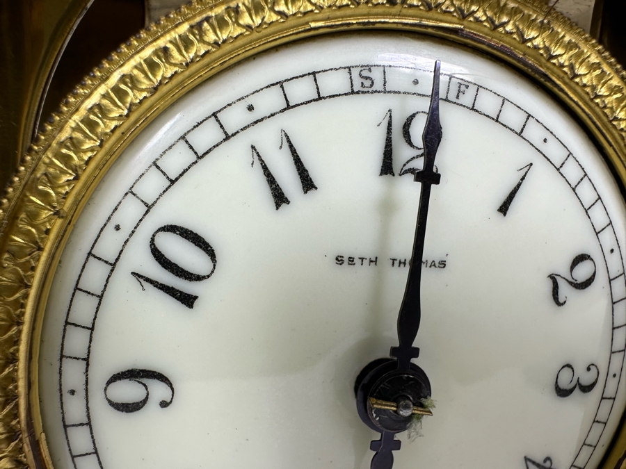 Civil War Era Brass Seth Thomas Porcelain Dial Mantle Clock Working 6.75W X 5.25D X 9.25H [Photo 7]