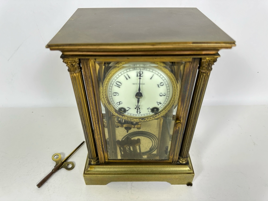 Civil War Era Brass Seth Thomas Porcelain Dial Mantle Clock Working 6.75W X 5.25D X 9.25H [Photo 3]