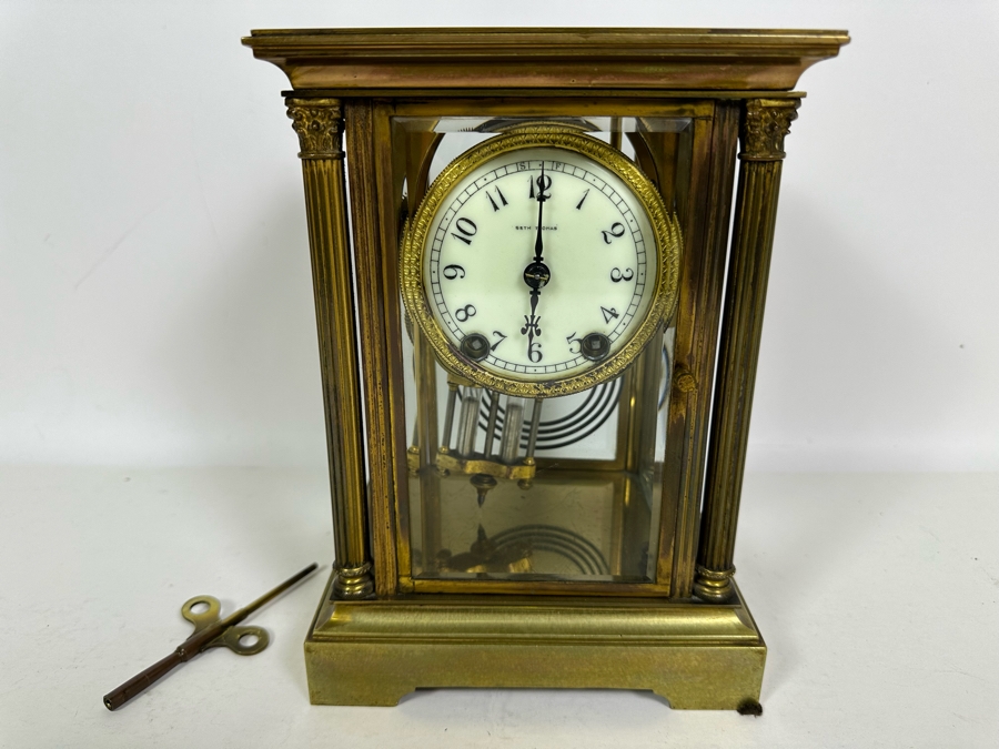 Civil War Era Brass Seth Thomas Porcelain Dial Mantle Clock Working 6.75W X 5.25D X 9.25H [Photo 2]