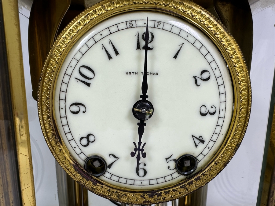 Civil War Era Brass Seth Thomas Porcelain Dial Mantle Clock Working 6.75W X 5.25D X 9.25H [Photo 6]