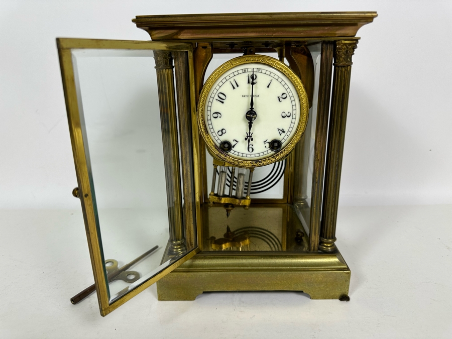 Civil War Era Brass Seth Thomas Porcelain Dial Mantle Clock Working 6.75W X 5.25D X 9.25H [Photo 5]