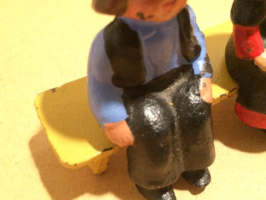 Vintage Lot Includes Cast Iron Figures on Bench and Wooden Figures [Photo 4]