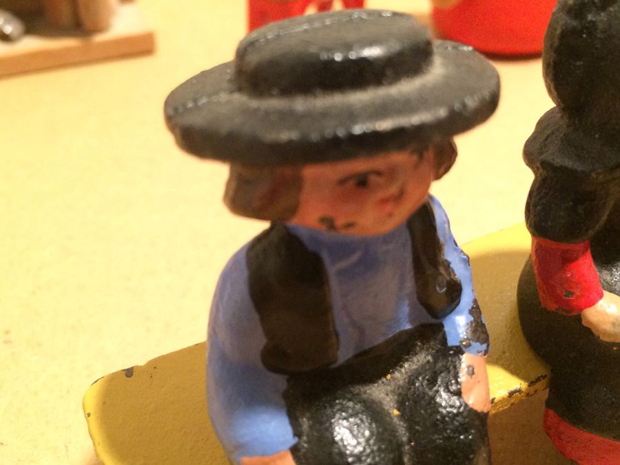 Vintage Lot Includes Cast Iron Figures on Bench and Wooden Figures [Photo 3]