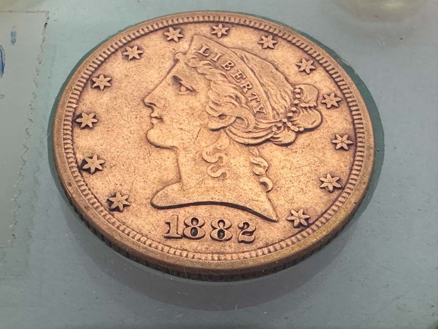 Antique 1882 United States Five Dollar Liberty Head Half Eagle Gold Coin Ungraded In Protective Case [Photo 10]