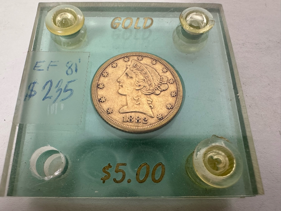 Antique 1882 United States Five Dollar Liberty Head Half Eagle Gold Coin Ungraded In Protective Case [Photo 4]