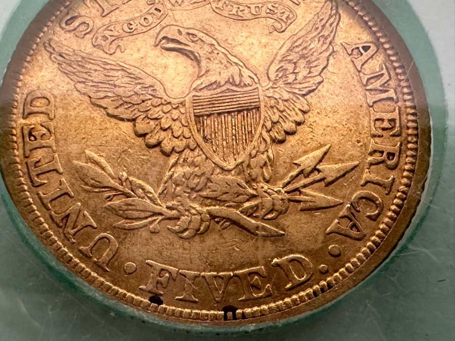 Antique 1882 United States Five Dollar Liberty Head Half Eagle Gold Coin Ungraded In Protective Case [Photo 9]