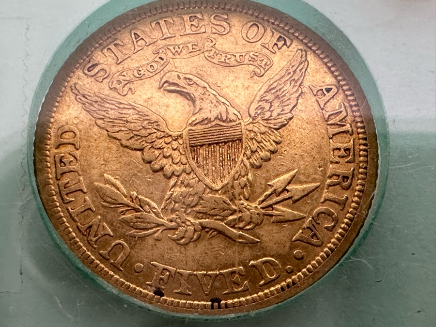 Antique 1882 United States Five Dollar Liberty Head Half Eagle Gold Coin Ungraded In Protective Case [Photo 7]