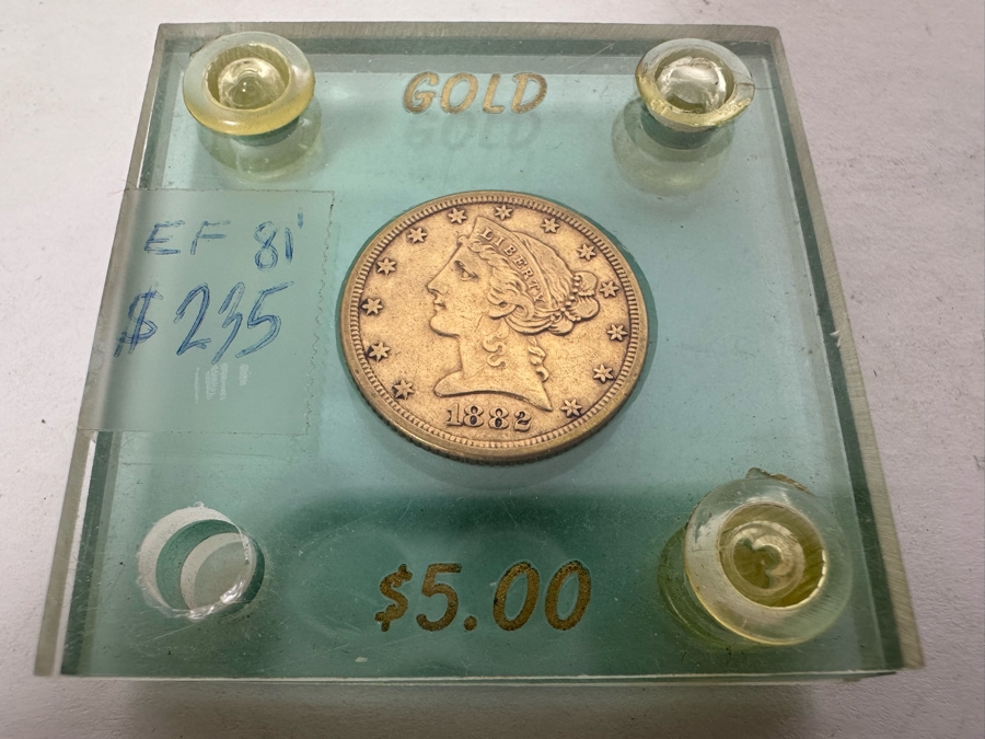 Antique 1882 United States Five Dollar Liberty Head Half Eagle Gold Coin Ungraded In Protective Case [Photo 3]