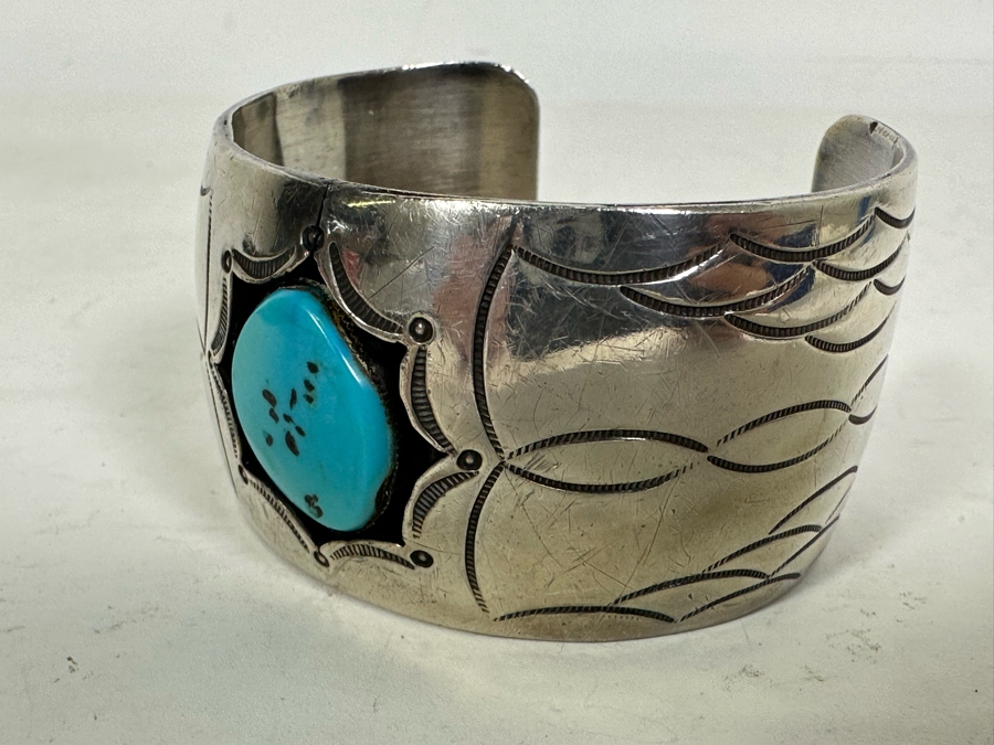 Vintage Sterling Silver Turquoise Cuff Bracelet 64.8g [Photo 6]
