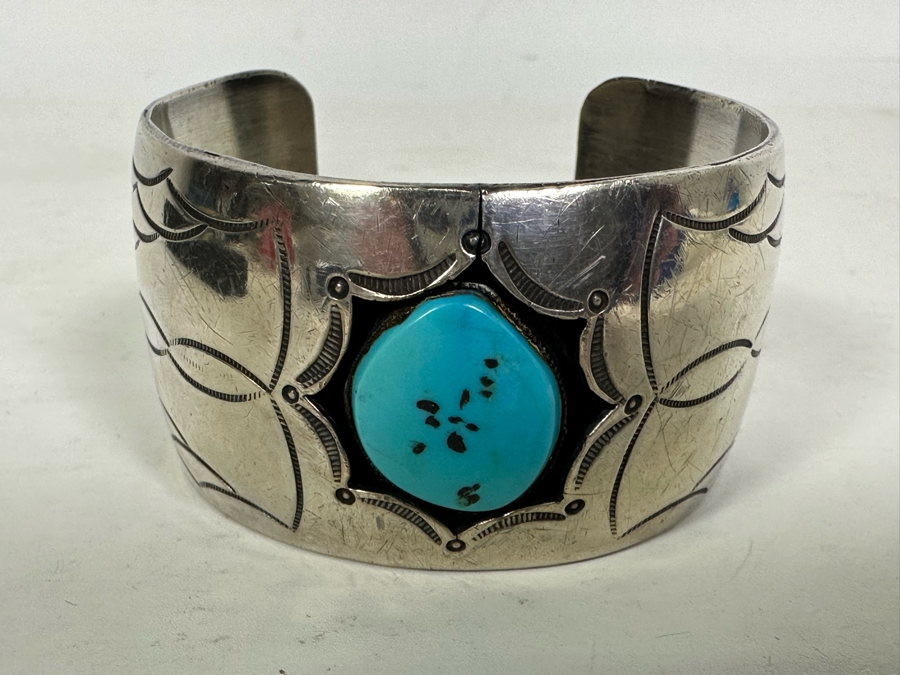 Vintage Sterling Silver Turquoise Cuff Bracelet 64.8g [Photo 2]