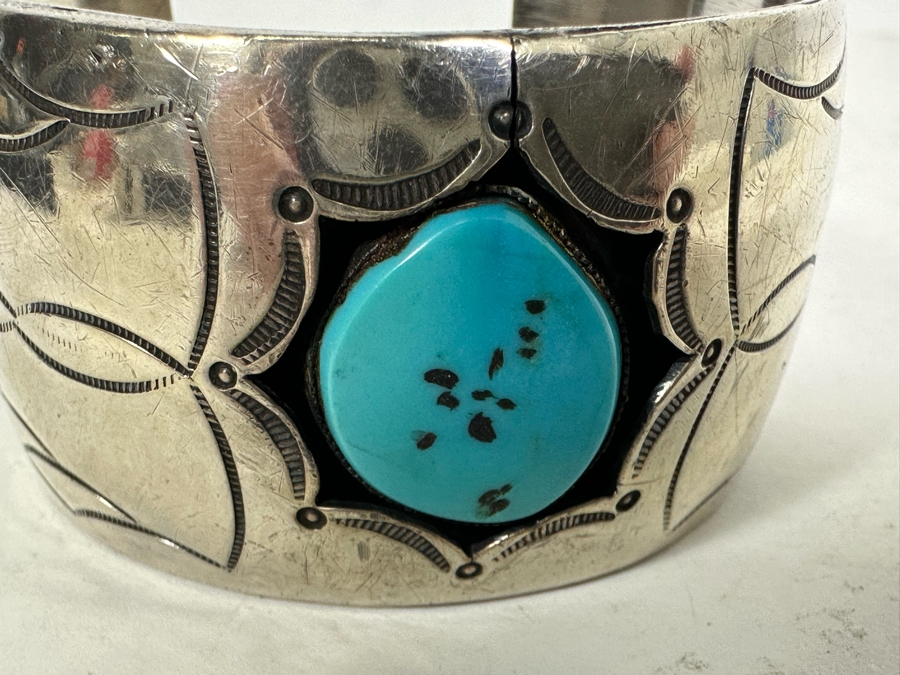 Vintage Sterling Silver Turquoise Cuff Bracelet 64.8g [Photo 7]