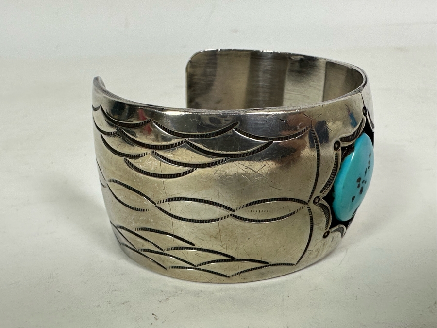 Vintage Sterling Silver Turquoise Cuff Bracelet 64.8g [Photo 4]