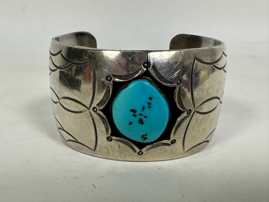 Vintage Sterling Silver Turquoise Cuff Bracelet 64.8g [Photo 3]
