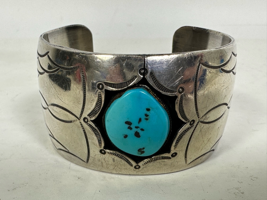 Vintage Sterling Silver Turquoise Cuff Bracelet 64.8g [Photo 8]