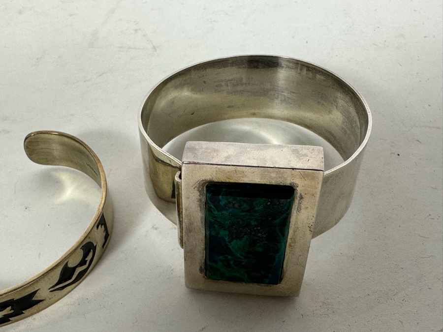 Pair Of Sterling Silver Cuff Bracelets 68.2g [Photo 5]