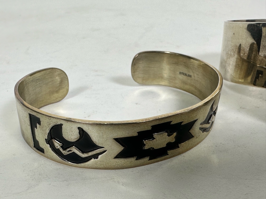 Pair Of Sterling Silver Cuff Bracelets 68.2g [Photo 7]