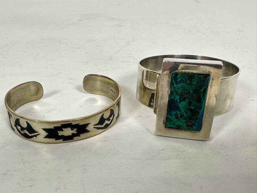 Pair Of Sterling Silver Cuff Bracelets 68.2g [Photo 3]