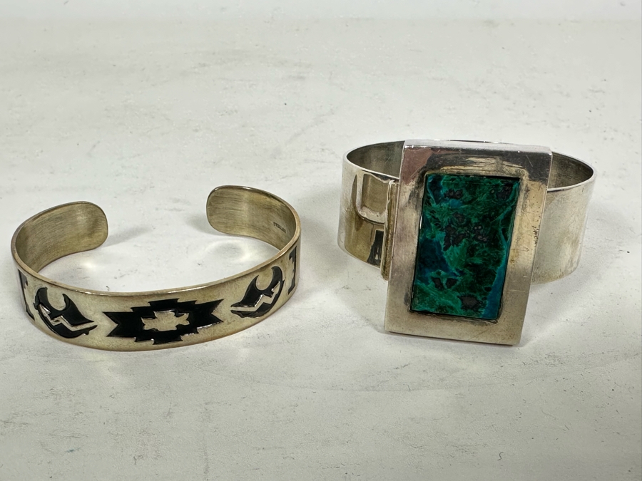 Pair Of Sterling Silver Cuff Bracelets 68.2g [Photo 2]