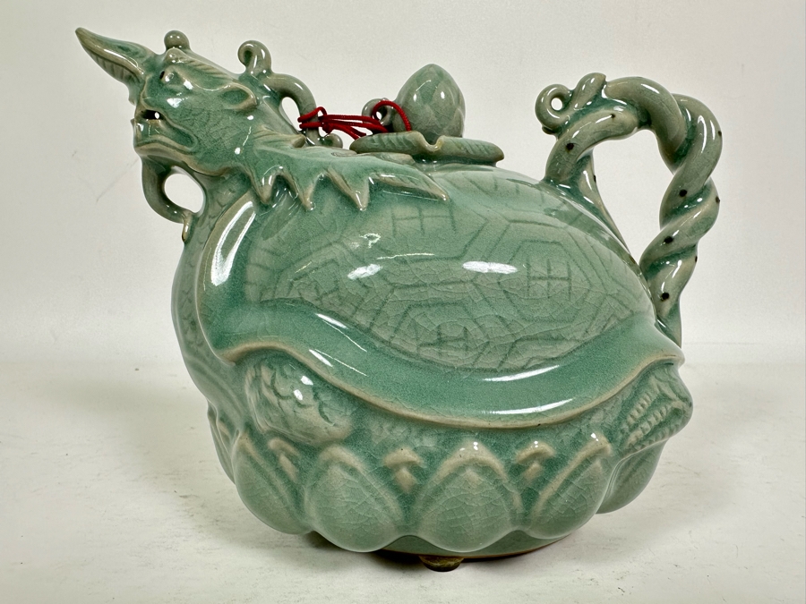 Signed Korean Celadon Porcelain Teapot 7W X 6H [Photo 2]