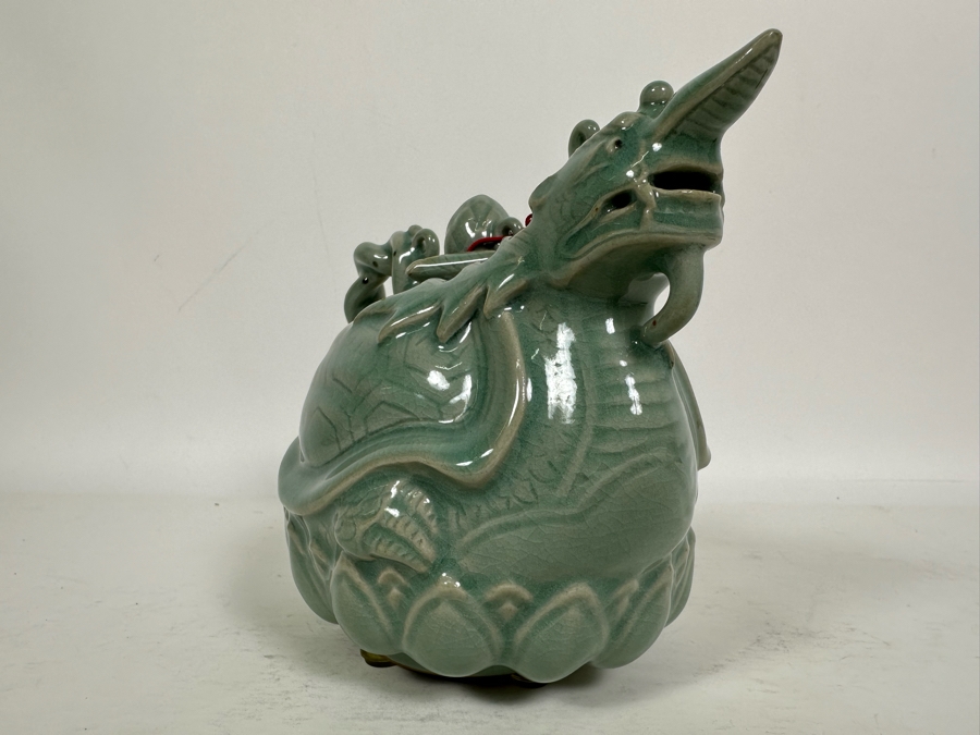Signed Korean Celadon Porcelain Teapot 7W X 6H [Photo 6]