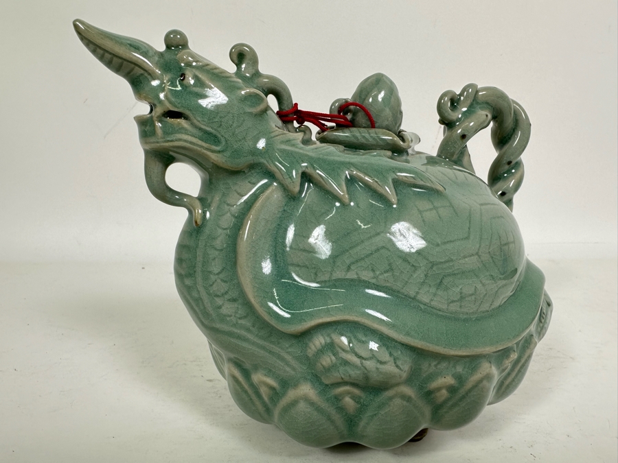 Signed Korean Celadon Porcelain Teapot 7W X 6H [Photo 4]