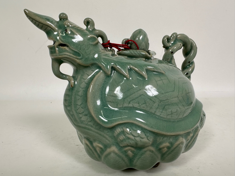 Signed Korean Celadon Porcelain Teapot 7W X 6H [Photo 3]