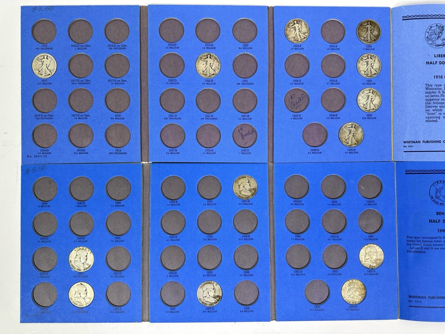 Liberty Standing Half Dollar 1916-1936 & Benjamin Franklin Half Dollar 1948-1963 Coin Collection See Photos
