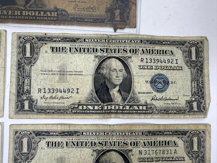 (7) $1 Silver Certificates From 1923, 1935, 1957 And (1) $5 Silver Certificate 1934 [Photo 13]