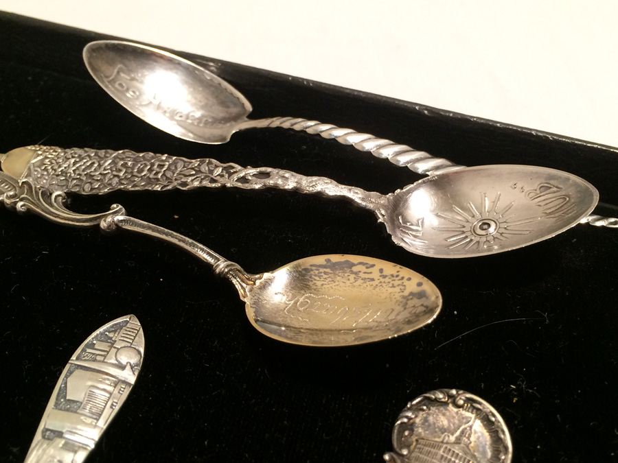 Huge Lot of 19 Silver Vintage Souvenir Spoons [Photo 49]